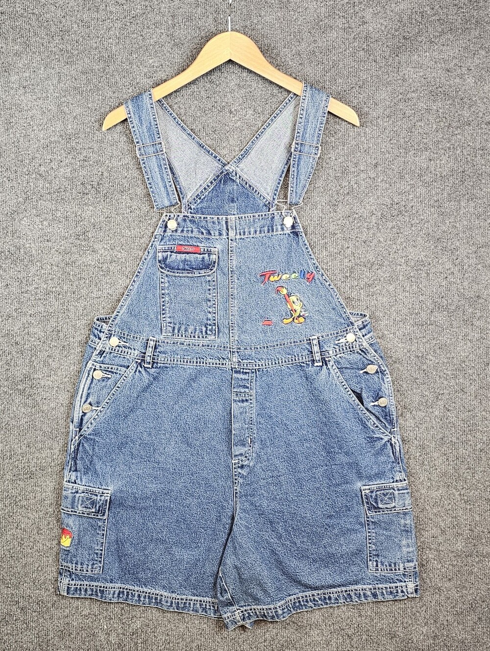 RARE Vintage 90s Looney Tunes Tweety Bird Denim Shortalls| Light Wash| Plus Size